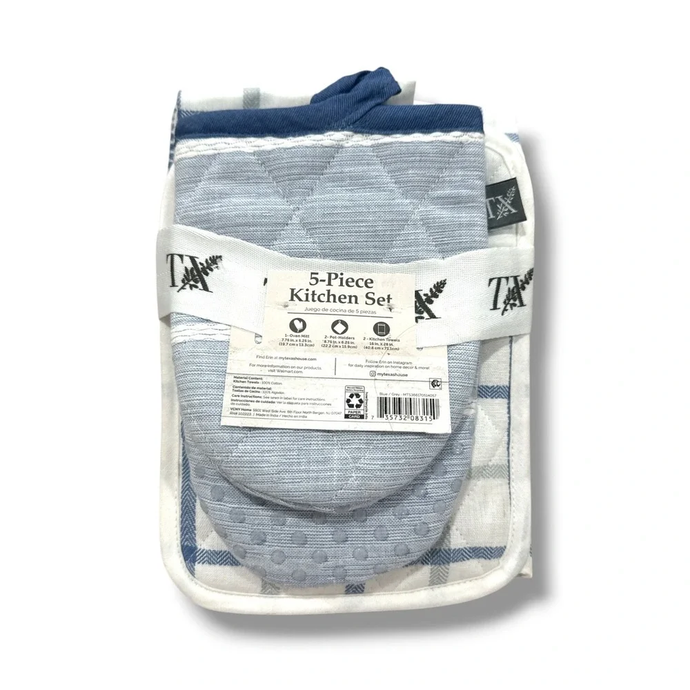 My Texas Sutton Pick Stitch 5-Piece Kitchen Set, Blue White - Walmart